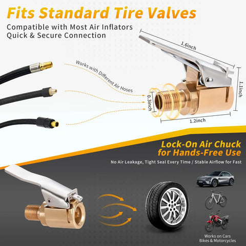 4 Pack 8mm Brass Tire Air Chuck Quick Connect Adapter For Twist On To Lock On Inflation No Air Loss Valve Connector diagram