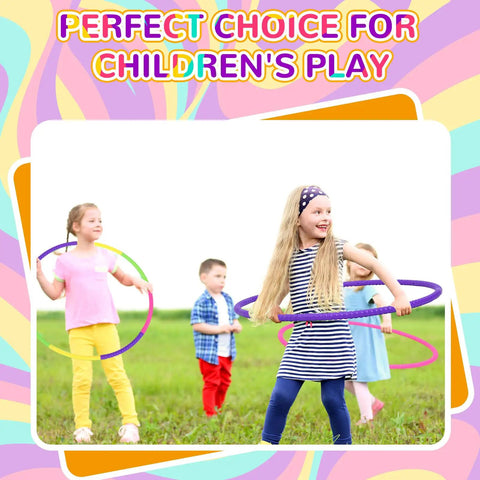 Children playing with Eight Color Hoop Exercise Rings Set Detachable Adjustable Plastic Rings For Gymnastics And Dog Agility Training Party Decor 28 Inch Classic Colors Easy Snap Clips 8 Piece Kit