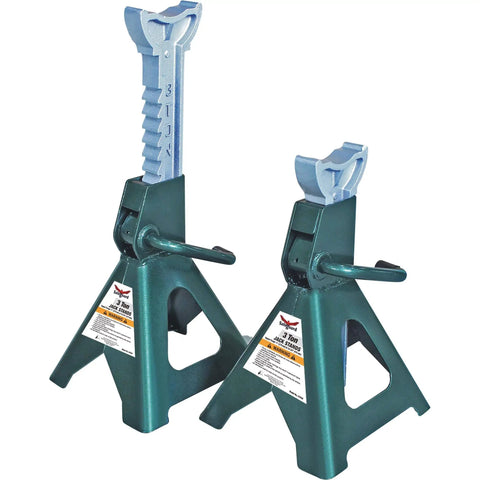 3 Ton Jack Stands Set Of Two, Heavy Duty 6000 Lb Capacity, Steel Ratchet Style With Locking Pawl, Ductile Iron Ratchet Bar