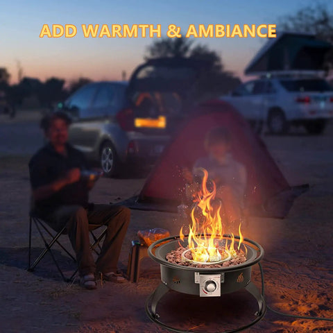 Outdoor Propane Fire Pit 22 Inch Smokeless Portable Fireplace With 12 Foot Hose And Lava Rocks for camping site