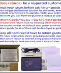 Image showing customer return policy instructions and 125KHz Proximity Card Reader That Reads 1326 Family ISO Prox Cards and 4100 ID Cards, USB Keyboard Emulation For Linux Android Windows iOS, Includes 2 Cards, Plug And Play With No Driver Needed in packaging.