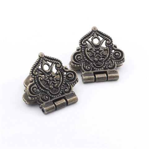 Antique Bronze Cabinet Hinges 24x54mm 2 Pack Decorative Wood Box Hinge With Hollow Flower Design, Old School Vintage Alloy Hardware