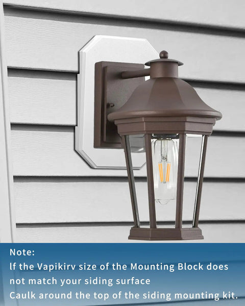 Vinyl Siding Light Mounting Block With Built In Electrical Box Outdoor Mount Kit For Half Inch Double White 2 Pack Easy DIY Install In Minutes UV Rated Plastic Paintable To Match Siding installed with outdoor light