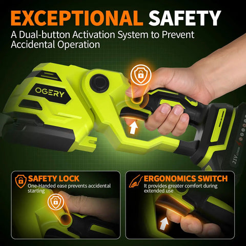 Two In One Cordless Hedge Trimmer And Grass Shears safety features with dual-button activation for quick yard jobs