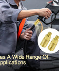Air couplers 2-pack brass, 1/4 in NPT M-style, on a hose; front view