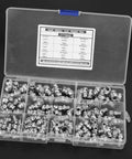 Open box of Steel Grease Zerk Nipple Fitting Set 115 Pieces Metric Hydraulic Zerk Fittings Kit for Automotive and Industrial Use Durable Carbon Steel Assortment