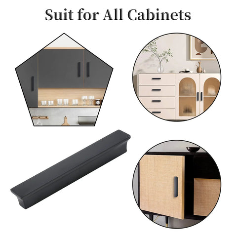 6 Inch Black Matte Cabinet Handles Set For Kitchen Cabinets And Drawers Durable Zinc Alloy Pulls with various installation views