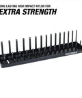 3/8 Inch Metric Socket Organizer With Dual Rail For Deep And Shallow Sockets, Holds 6 mm To 20 Mm, Labeled Posts