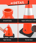Detailed view of Eight Pack 18 Inch Traffic Safety Cones With Heavy Weighted Base, Bright Orange PVC With 360 Reflective Collar