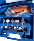 Hardcore Aluminum Air Die Grinder 16 Piece Pneumatic Power Tool Kit With 3mm And 6mm Quick Swap Collets, compact tool set with bits.