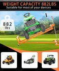 Livoccur Lawn Mower Lift Jack Heavy Duty Platform 882 Lbs Capacity For Garden Tractors, lifting a green mower on grass.