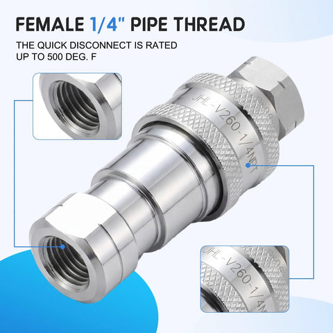 Close-up of stainless steel vacuum bagging valve with quick-disconnect fitting and knurled grip
