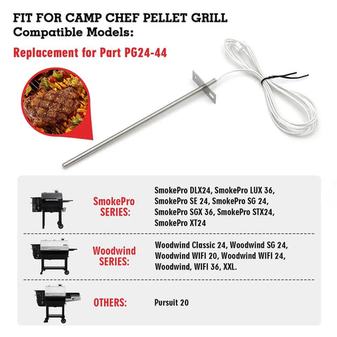 RTD Temperature Probe Replacement For Pellet Grills - Internal BBQ Thermometer Sensor For Wood Pellet Smokers, Part PG24-44