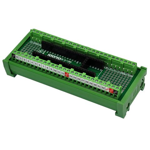 Pro Grade Industrial Terminal Block Breakout Board for Microcontrollers on DIN Rail Mount with 112 DIY Solder Pads, 2.54mm pitch