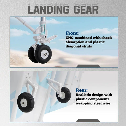 Detailed view of CNC-machined landing gear of 64mm F18 Hornet EDF RC Jet Fighter Aircraft PNP No Transmitter Batteries And Charger For Adults Remote Control Airplane Ready To Fly On Demand Dope Power For Aerial Tricks And Real Open Sky Fun, showing front and rear mechanisms.
