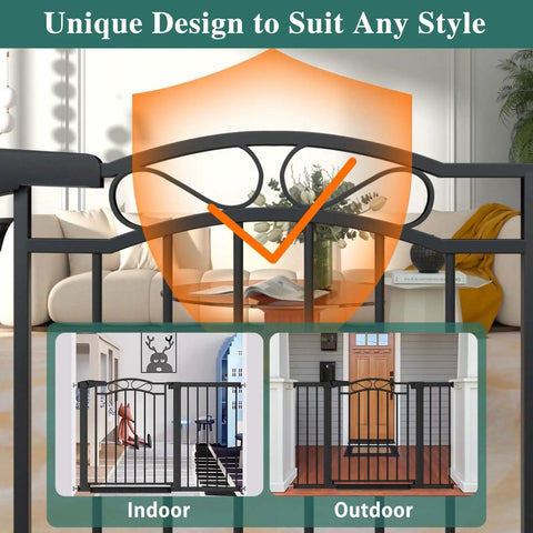 Walk-Through Baby Gate With Door For Openings 29.53 To 32.28 Inches Wide Pressure Mounted No Drill Indoor Gate For Stairs And Doorways Auto-Close Child Safety Gate Black in indoor and outdoor settings
