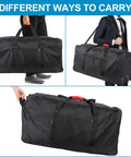 Finnhomy 120L foldable rolling duffel bag with 3 wheels and shoulder strap, black