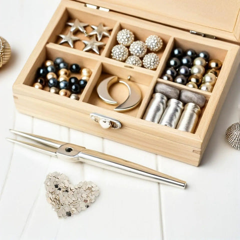 2 Packs Silver Soldering Sheets For Jewelry Make Secure Joints 0.08X0.08 Inch in a wooden jewelry storage box.