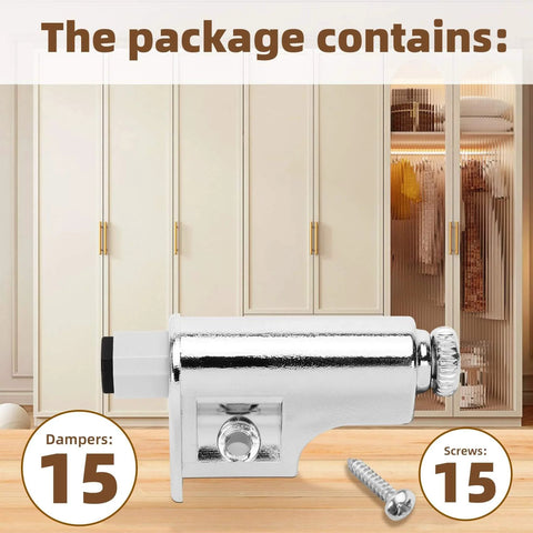 15-piece soft-close dampers and screws set for cabinets and wardrobes with hydraulic buffer for silent closing
