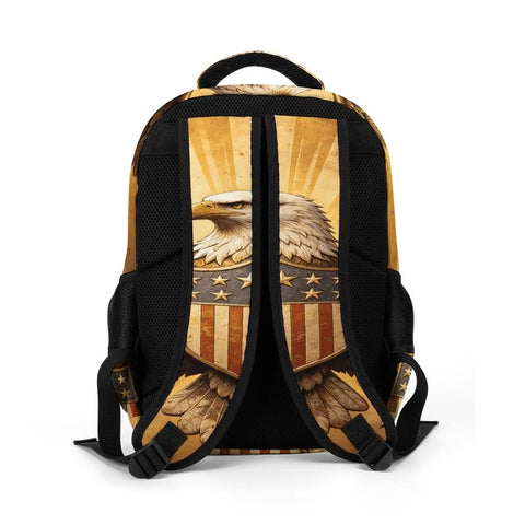 Back view of Star Shield Eagle Relief Printed Unisex Backpack With Large Capacity Built Tough From Durable Polyester