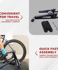 Steel Bicycle Trainer Stand With Fluid Magnetic Resistance For Indoor Cycling, Front Wheel Riser Block, Easy Clamp Shown in Use
