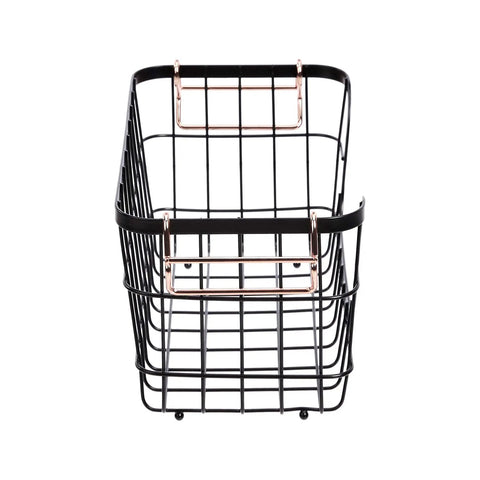 Real Deal Stackable Metal Wire Storage Baskets With Rose Gold Handles Keep Your Whole Place Sparkling Stands Rock Solid On Countertops And Pantry Cabinets Set Of Two Black