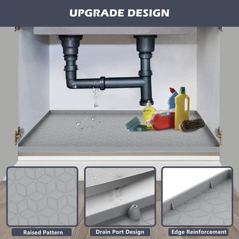 Silicone Under Sink Liner 34 By 22 Inch For Kitchen And Bathroom Cabinet Bases Drip Tray Protector Against Leaks And Spills Gray Mat