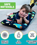 Toddler using Toddler Nap Mat With Pillow For Daycare And Travel Soft Cozy Portable Kid-Friendly And Machine Washable Fits Up To 43 Inches