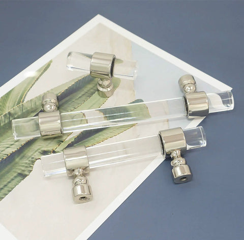 3.25 Inch Acrylic Clear Silver Drawer Pulls For Dresser Cabinets Lucite Knob Hardware With 83mm Center To Center Spacing