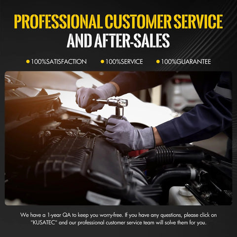 Mechanic working on engine with text overlay about customer service and after-sales support for automotive repairs