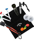 On Course Golf Accessories Gift Set With Club Brush Magnetic Divot Tool And Ball Marker Premium Velour Pouch Starter Kit For Men And Women Ideal Gift For Golfers displayed with contents like tees and tools on a white background.