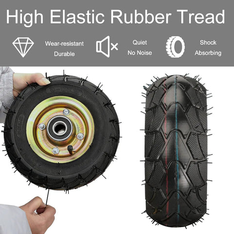 Pro Grade Heavy Duty Industrial Casters With Thick Pneumatic Rubber Tires Available In 8 Inch Or 10 Inch Swivel Brake Caster Pack close-up of high elastic rubber tire.