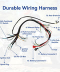 All In One ATV Wiring Harness Kit For 50cc To 125cc Chinese Quads with components labeled, ideal for Tao Tao and Coolster models.