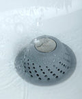Gray Over Drain Dome Hair Catcher Protector for Shower and Tub Keeps Water Flowing with Silicone and Stainless Steel Design