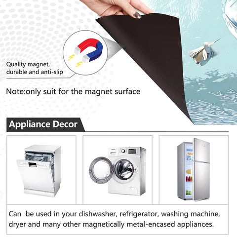 Sea Turtle Blue Dishwasher Magnet Cover Sticker For Refrigerator And Kitchen Appliances, magnetic panel showing appliance compatibility.