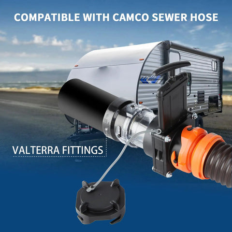 3 Inch RV Twist-On Waste Valve with Built-In Clear Adapter and Valterra Fittings for Camco Sewer Hose