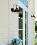 12 Inch Goose Neck Outdoor Barn Light With Black Exterior And Brass Interior Farmhouse Style Wall Mount Porch Sconce 2 Pack