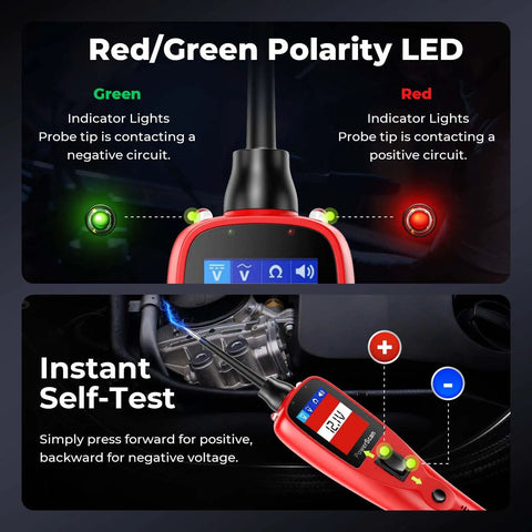 12-24V Car Circuit Tester Kit With Power Probe, Short and Open Finder, All in One Auto Electrical Diagnostic Tool for Voltage, Polarity, Continuity, Signal Circuit Diagnosis, Component Activation, and Bad Ground Checks, red probe close-up