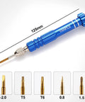 Ultra Handy Mini Precision Screwdriver Set With Magnetic Bits For Electronics And Eyeglasses, 125mm tool with five bits -2.0, T5, T6, 0.8, PH000, blue case.