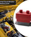 Heavy Duty 30 Amp Automatic Reset Circuit Breaker With Tough Waterproof Red Cover For 12V 24V DC RV ATV Marine Boats And Car Audio Systems mounted in engine bay.