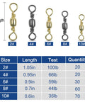 Barrel Swivels Fishing Set 200 Pcs Rolling Ball Bearing Swivels With Solid Ring Tackle Connector Copper Stainless Steel Black Nickel Gold Finish Sizes 2 4 6 8 10 For Lures Rigs size chart