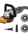 Pro Grade Concrete Grinder And Sander 1500W With 5 Inch Angle Kit 7 Speed Settings From 1000 To 8500 RPM Removable Guard For Polishing Includes 2 Diamond Sanding Discs Heavy Duty Construction Tool