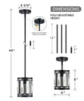 Dimensions of Crystal Mini Semi Flush Mount Ceiling Light With Convertible Pendant Chrome Drum Shade, showing adjustable hanging fixture.