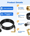 10 Foot Propane Regulator Adapter Hose With QCC1, Three Eighths Inch Female Flare For 17 Inch And 22 Inch Blackstone Griddle details