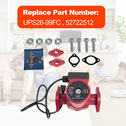 Heavy Duty Water Circulator Pump 115V 1/6HP 3 Speed Quiet Design For Hydronic And Radiant Floor Heating Fan Coil Solar Thermal Systems with installation parts and manual.