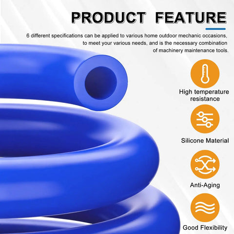 Top Tier 6.6 Ft Blue Silicone Vacuum Hose Line Kit With 6 Sizes For Cars And Vans High Pressure At 130 Psi Great For Any Auto Repair Job, blue hose close-up