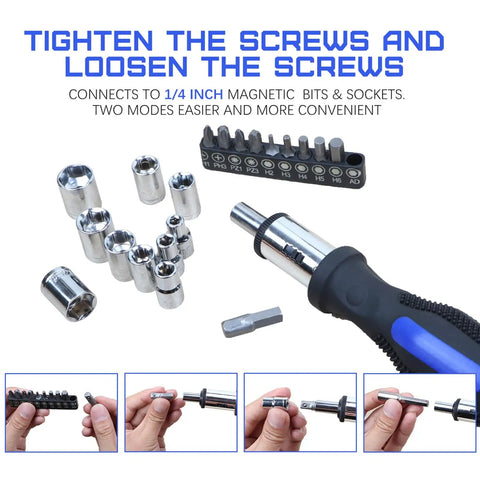 146 Piece Metric Home Tool Kit Set With Portable Toolbox For Homeowners, Diyers, And Handymen, Auto Repair Essentials, showing sockets and screwdriver handle