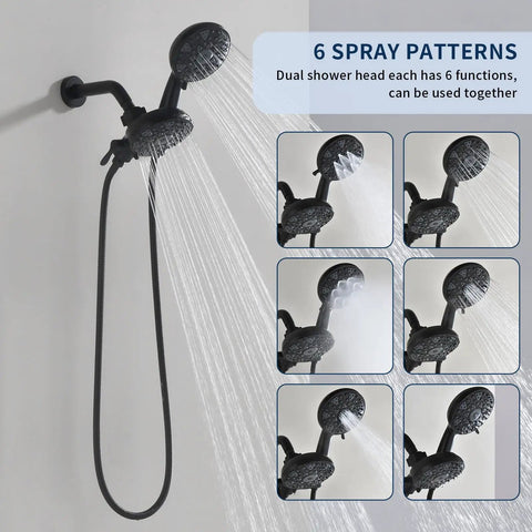 Matte Black Shower System With Dual Fixed And Handheld Heads Featuring Six Spray Modes And A Three Way Diverter Valve Designed As A Complete Bathroom Trim Kit For A Serious Style Flex And Smooth Daily Ritual