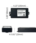Smart Gas Fireplace Controller With WiFi Remote For Millivolt Valve, black unit with dimensions and side views