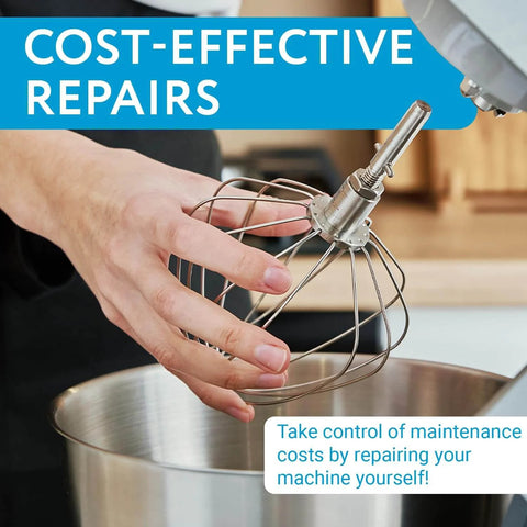 Hand holding whisk attachment above mixing bowl on stand mixer, illustrating High Viscosity Food Grade Grease For Stand Mixers And Kitchen Appliances